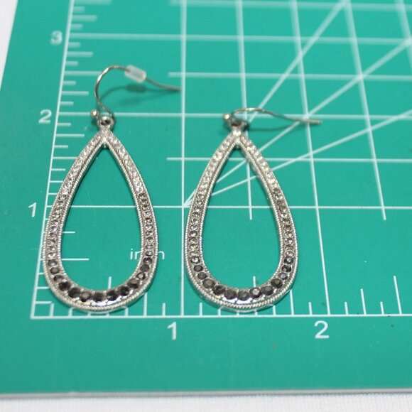Silver Tone Tear Drop Marcasite Dangle Earrings - Picture 5 of 8